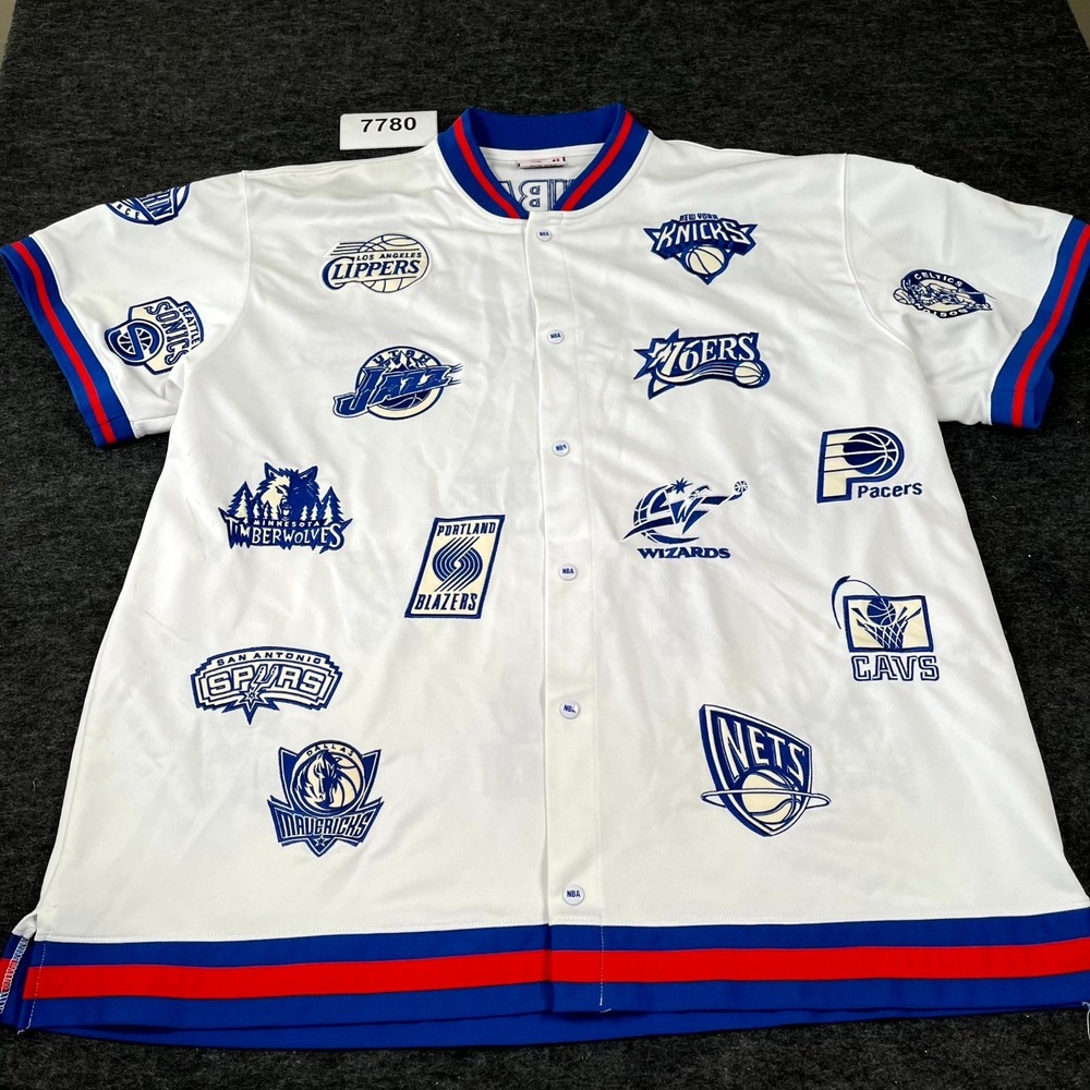 Unique NBA Multi Team Logos Jersey Mens 4X White Side Slit Basketball Sportswear